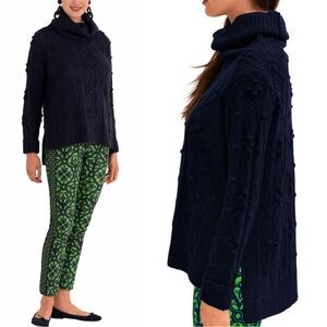Gretchen Scott Dark Navy Knot Enough Textured Side Slit‎ Chunky Sweater Sz Small